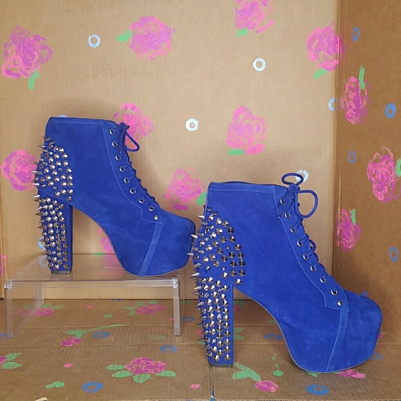 Jeffrey Campbell Blue Suede Spike Boots Size 10 - Picture 2 of 7